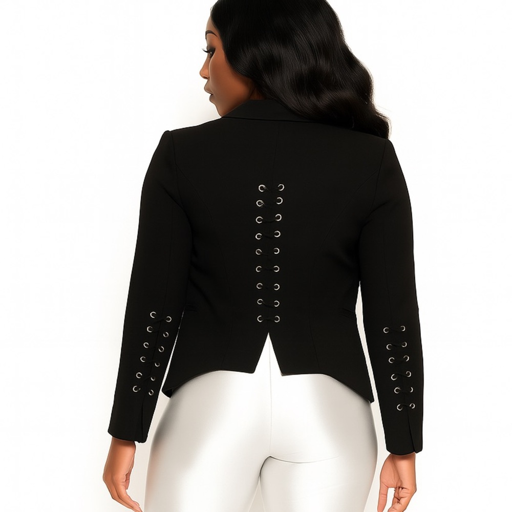 Black Lace-Up Back Blazer - Women's Suit Jacket
